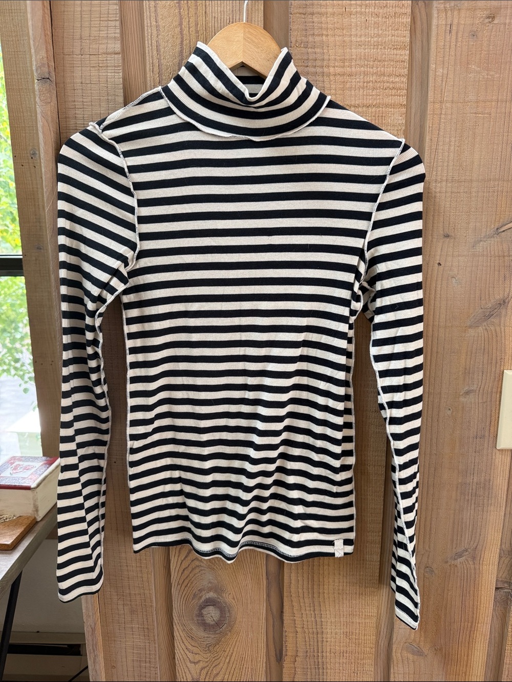 We The Free Black & White Striped Turtleneck Long Sleeve Tee